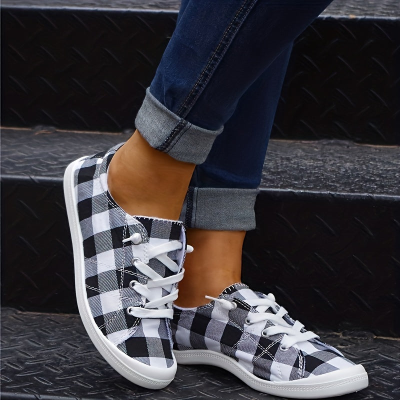 Plaid Pattern Canvas Shoes, Casual Low Top Sneakers